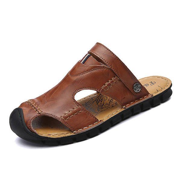 Herren Casual Soft Anti Collision Toe Sandalen Aus Echtem Leder