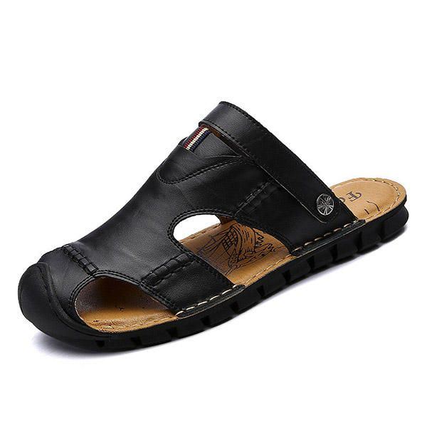 Herren Casual Soft Anti Collision Toe Sandalen Aus Echtem Leder