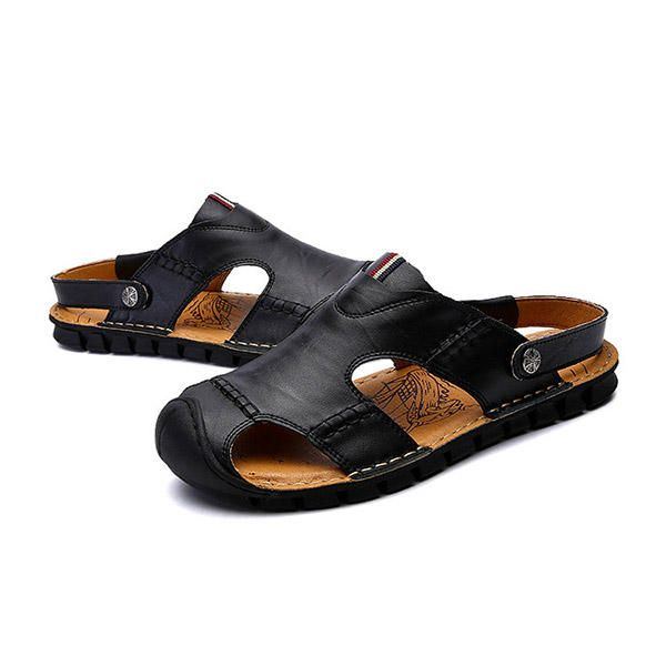 Herren Casual Soft Anti Collision Toe Sandalen Aus Echtem Leder