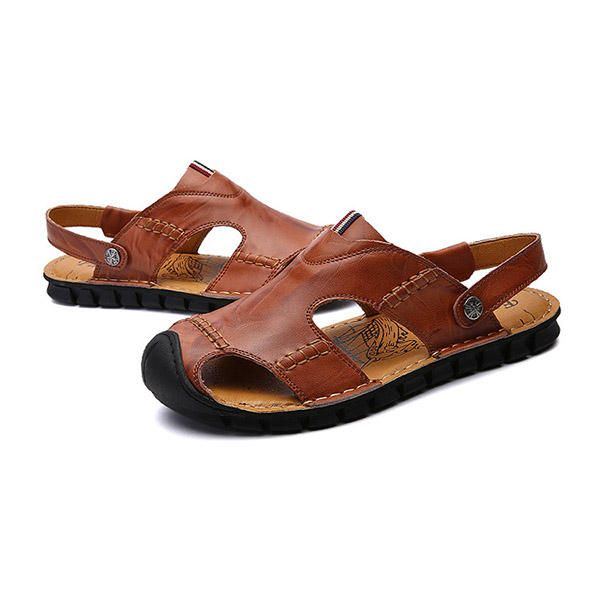 Herren Casual Soft Anti Collision Toe Sandalen Aus Echtem Leder