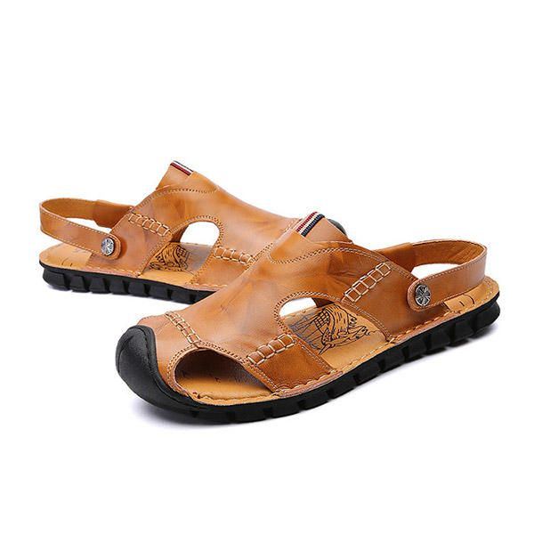 Herren Casual Soft Anti Collision Toe Sandalen Aus Echtem Leder