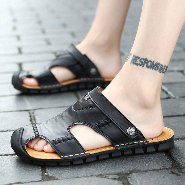 Herren Casual Soft Anti Collision Toe Sandalen Aus Echtem Leder