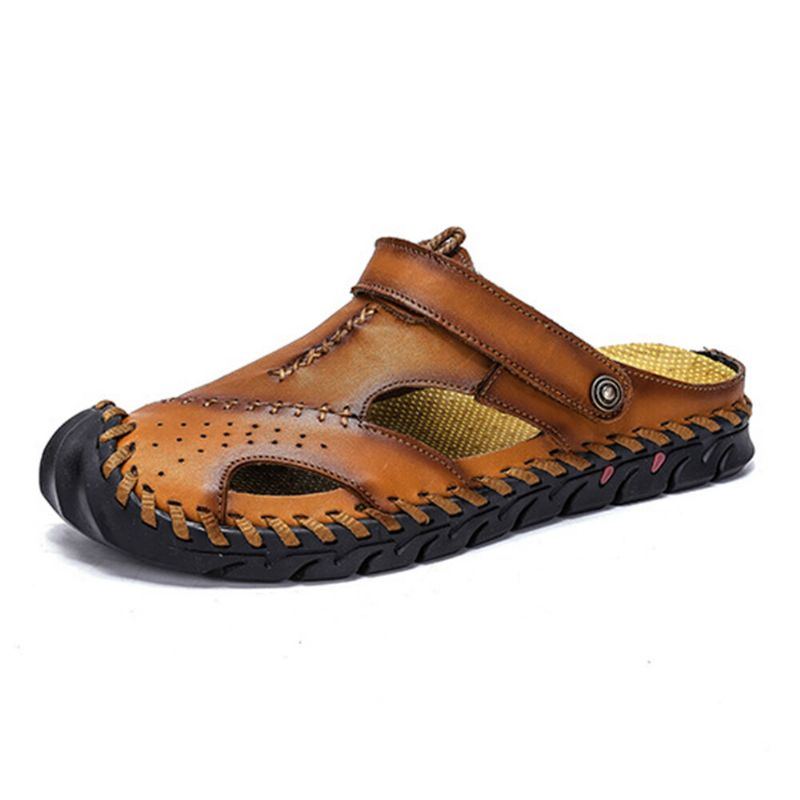 Herren Handnähte Rutschfeste Outdoor Casual Strand Ledersandalen