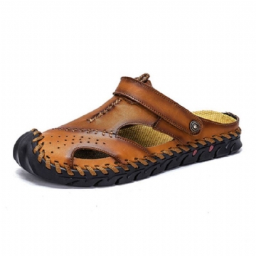 Herren Handnähte Rutschfeste Outdoor Casual Strand Ledersandalen