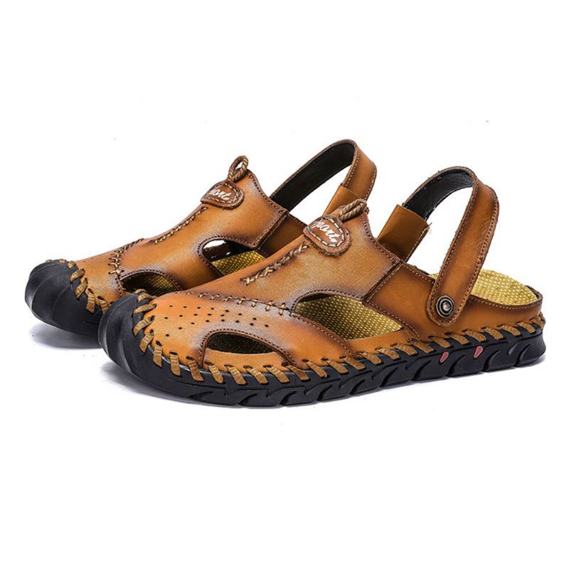 Herren Handnähte Rutschfeste Outdoor Casual Strand Ledersandalen