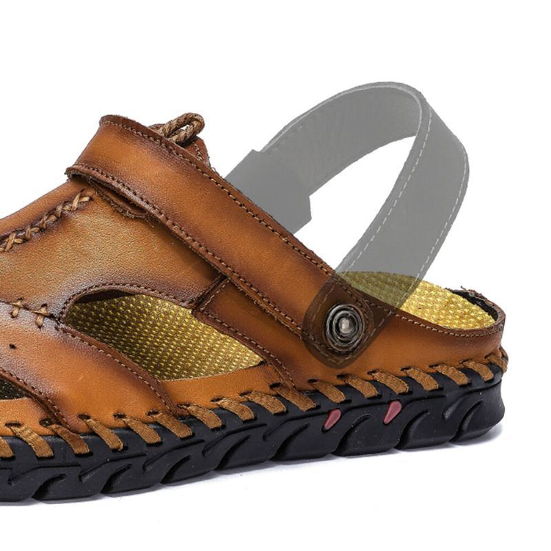 Herren Handnähte Rutschfeste Outdoor Casual Strand Ledersandalen