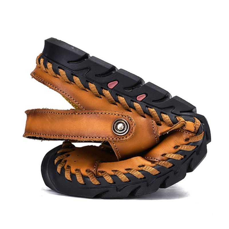 Herren Handnähte Rutschfeste Outdoor Casual Strand Ledersandalen