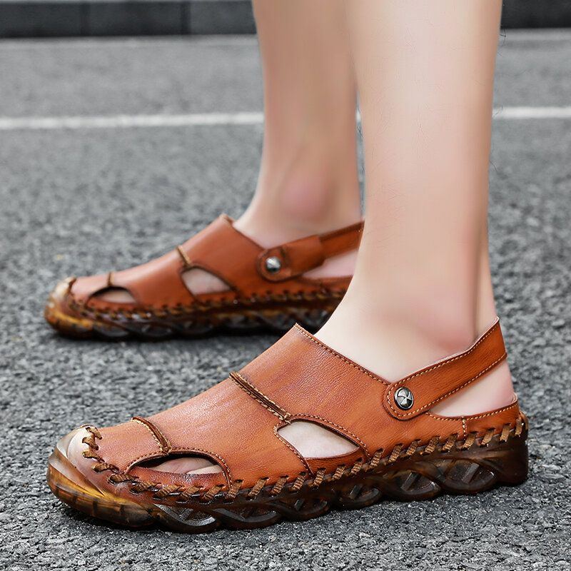 Herren Mikrofaser Leder Zwei Wege Trage Rutschfeste Sandalen