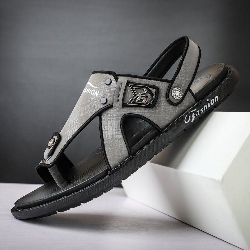 Herren Mikrofaser Leder Zwei Wege Weiche Atmungsaktive Rutschfeste Lässige Outdoor Sandalen