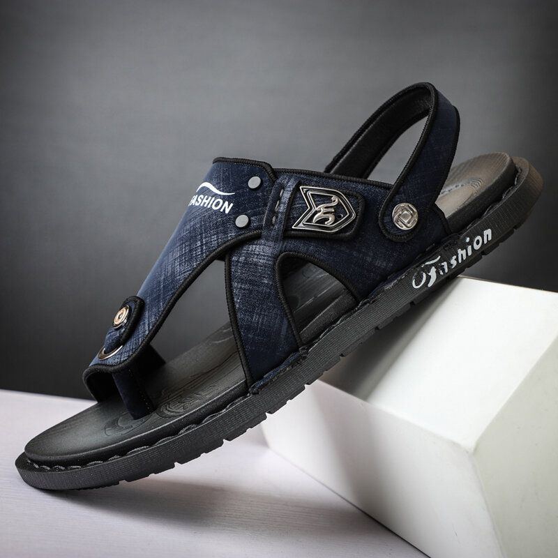 Herren Mikrofaser Leder Zwei Wege Weiche Atmungsaktive Rutschfeste Lässige Outdoor Sandalen