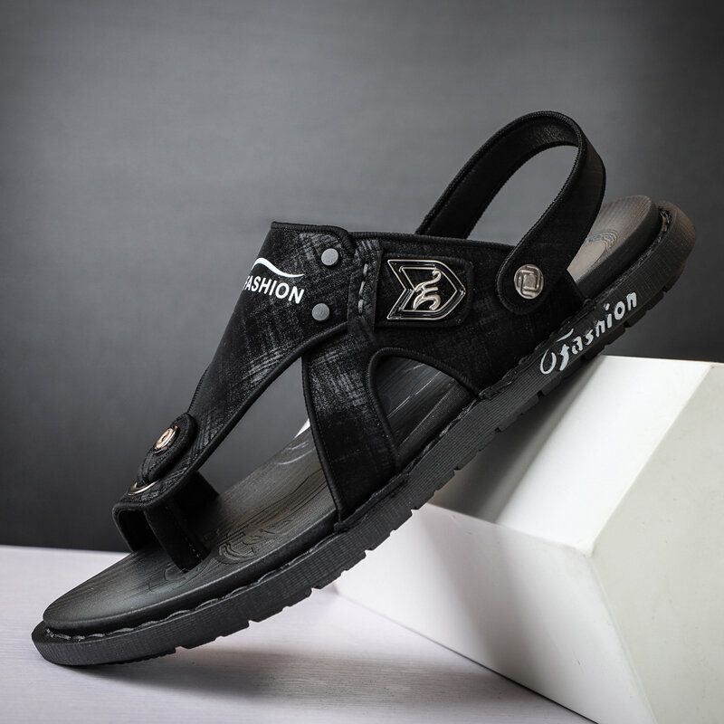 Herren Mikrofaser Leder Zwei Wege Weiche Atmungsaktive Rutschfeste Lässige Outdoor Sandalen