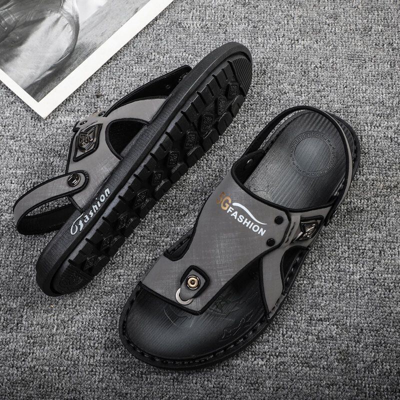 Herren Mikrofaser Leder Zwei Wege Weiche Atmungsaktive Rutschfeste Lässige Outdoor Sandalen