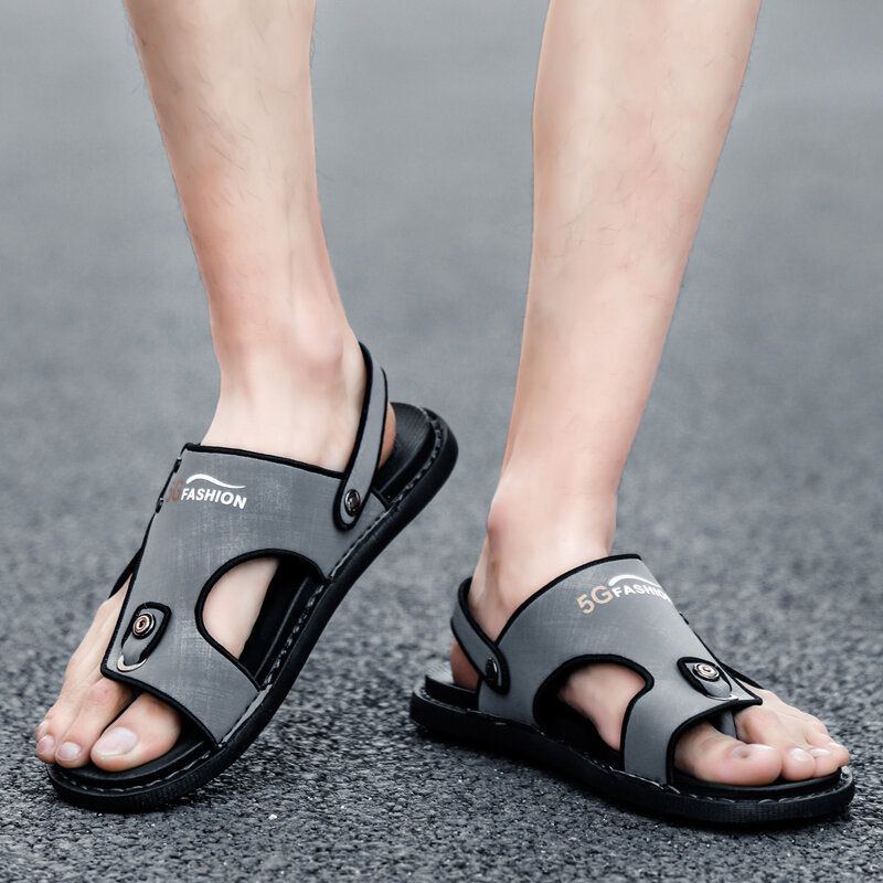 Herren Mikrofaser Leder Zwei Wege Weiche Atmungsaktive Rutschfeste Lässige Outdoor Sandalen