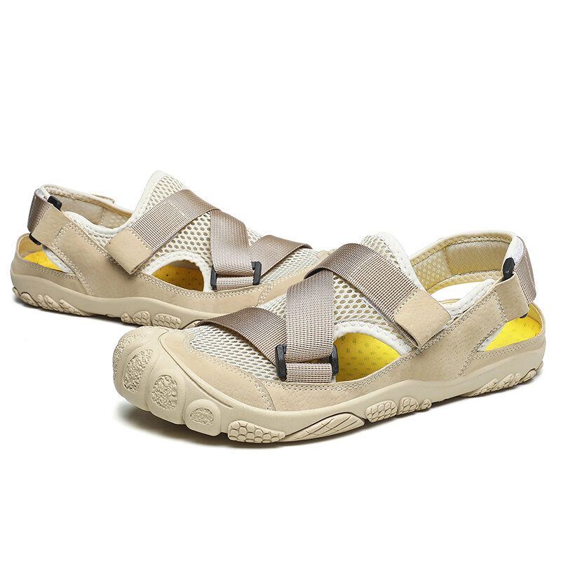 Herren Outdoor Gummi Zehenkappe Mesh Spleißen Rutschfeste Wasser Wandersandalen