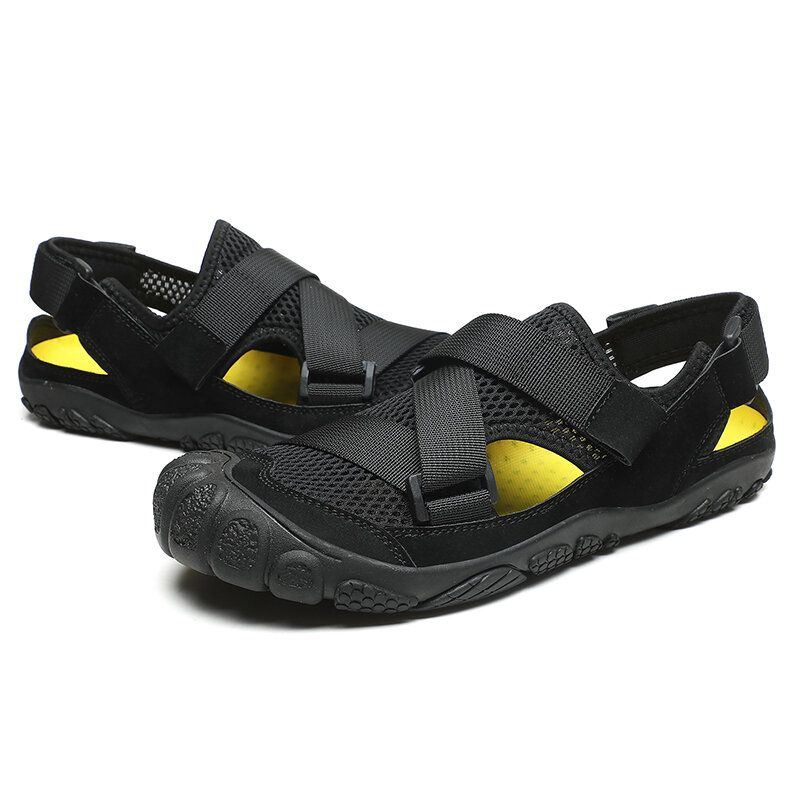 Herren Outdoor Gummi Zehenkappe Mesh Spleißen Rutschfeste Wasser Wandersandalen