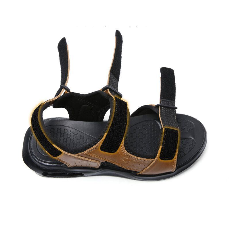 Herren Outdoor Sport Gepolsterte Bequeme Strandsandalen Aus Leder Mit Klettverschluss