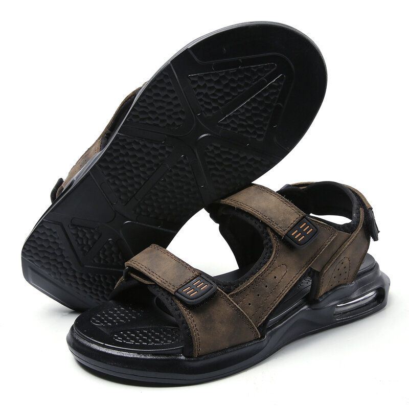 Herren Outdoor Sport Gepolsterte Bequeme Strandsandalen Aus Leder Mit Klettverschluss