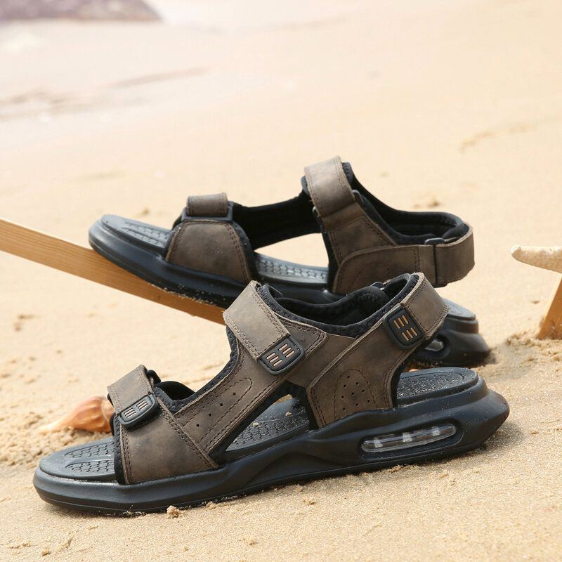 Herren Outdoor Sport Gepolsterte Bequeme Strandsandalen Aus Leder Mit Klettverschluss