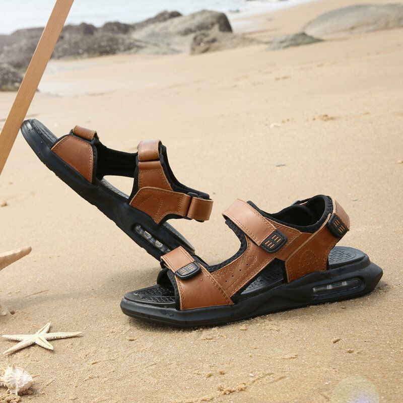 Herren Outdoor Sport Gepolsterte Bequeme Strandsandalen Aus Leder Mit Klettverschluss