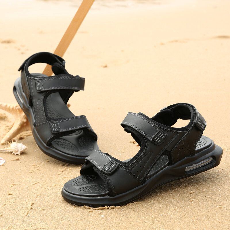 Herren Outdoor Sport Gepolsterte Bequeme Strandsandalen Aus Leder Mit Klettverschluss