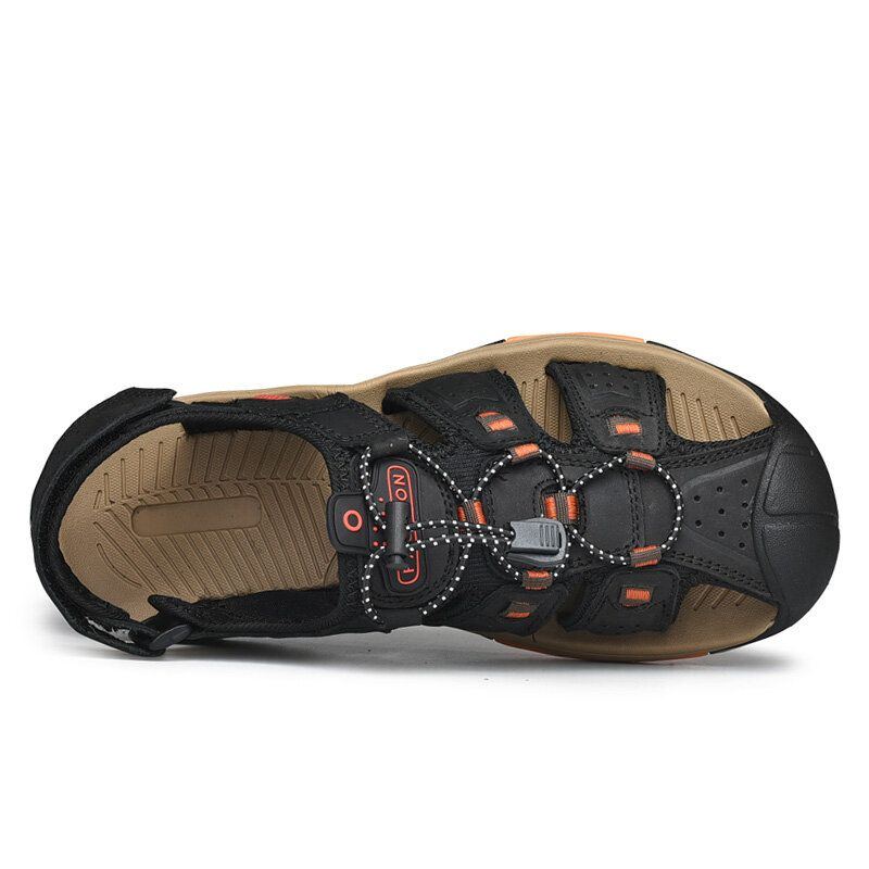 Herren Rindsleder Mit Weichem Boden Rutschfest Geschlossene Zehen Bequeme Flache Lässige Outdoor Sandalen