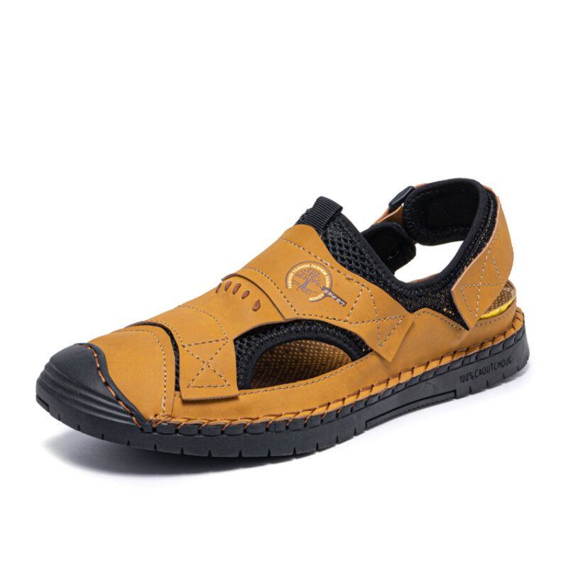 Herren Sommer Bequeme Mikrofaser Leder Spleißen Mesh Stoff Weiche Rückseite Klettverschluss Strandsandalen