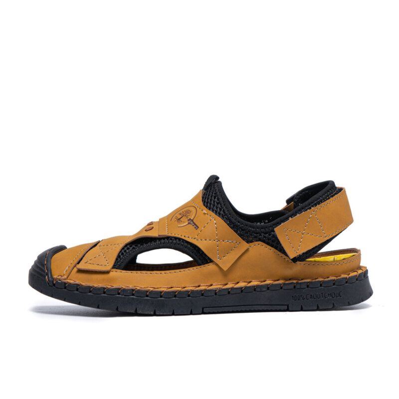 Herren Sommer Bequeme Mikrofaser Leder Spleißen Mesh Stoff Weiche Rückseite Klettverschluss Strandsandalen