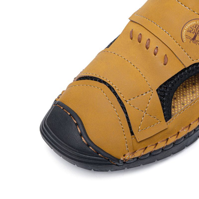 Herren Sommer Bequeme Mikrofaser Leder Spleißen Mesh Stoff Weiche Rückseite Klettverschluss Strandsandalen