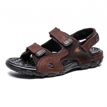 Herren Sommer Outdoor Bequeme Rindsleder Rutschfeste Strandsandalen Mit Klettverschluss