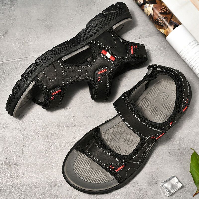 Herren Sommer Outdoor Bequeme Weiche Rindsleder Strandsandalen