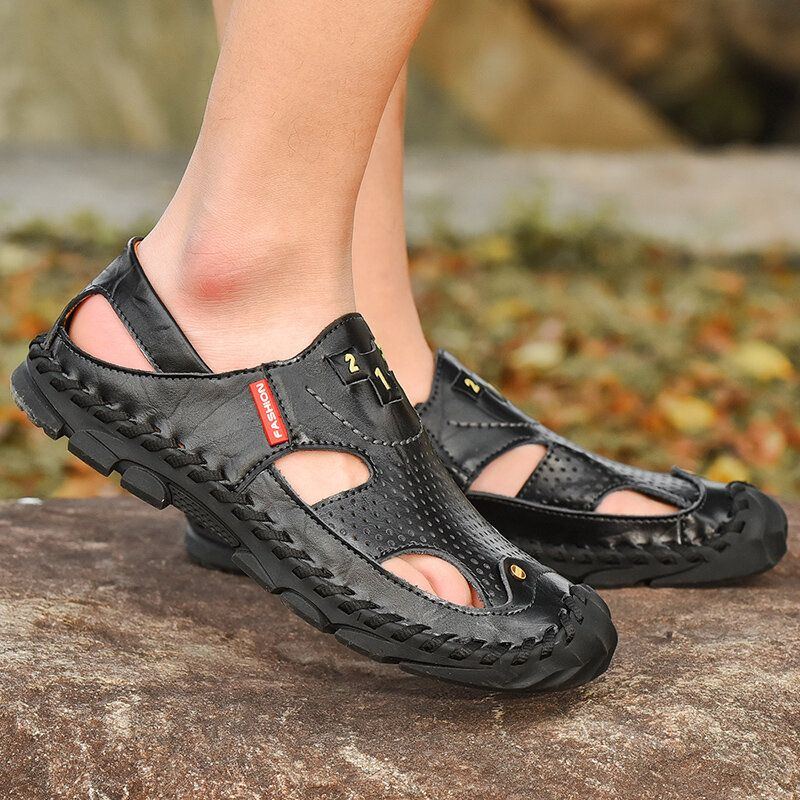 Lässige Atmungsaktive Faltbare Rutschfeste Outdoor Strandschuhe Aus Leder Für Herren