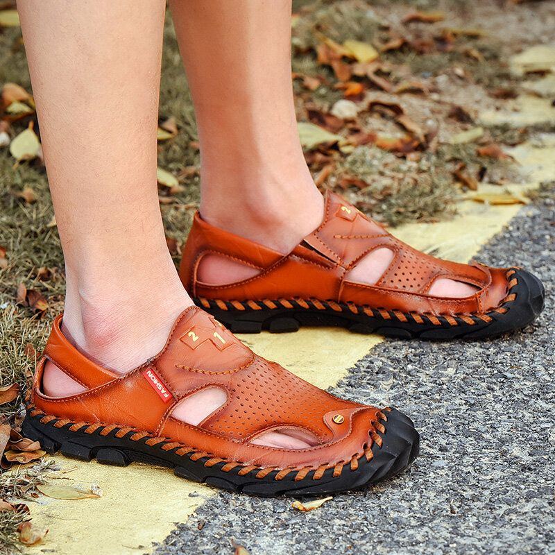 Lässige Atmungsaktive Faltbare Rutschfeste Outdoor Strandschuhe Aus Leder Für Herren