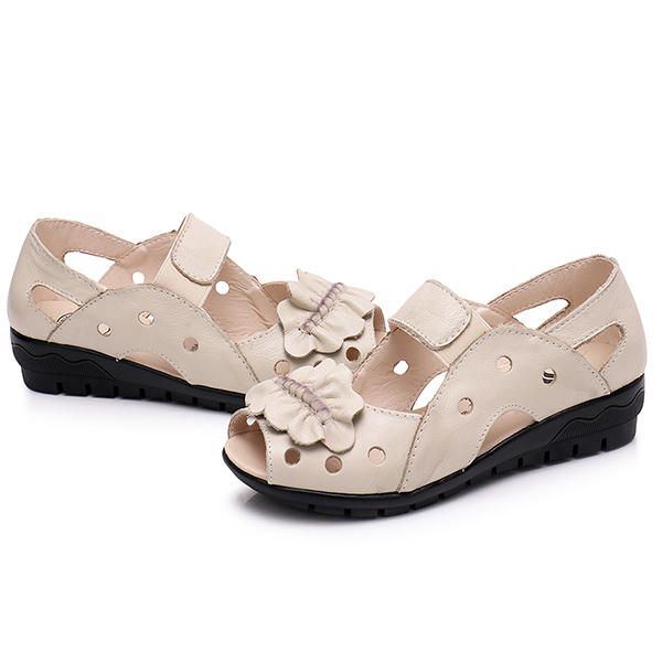 Lässige Flache Sandalen Aus Echtem Leder Für Damen