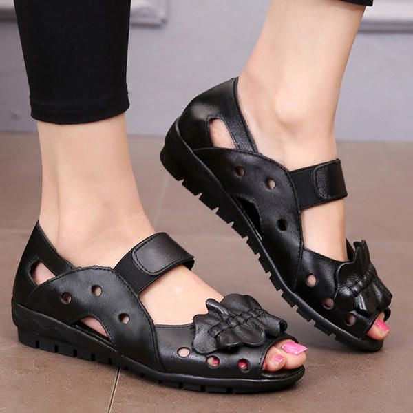 Lässige Flache Sandalen Aus Echtem Leder Für Damen