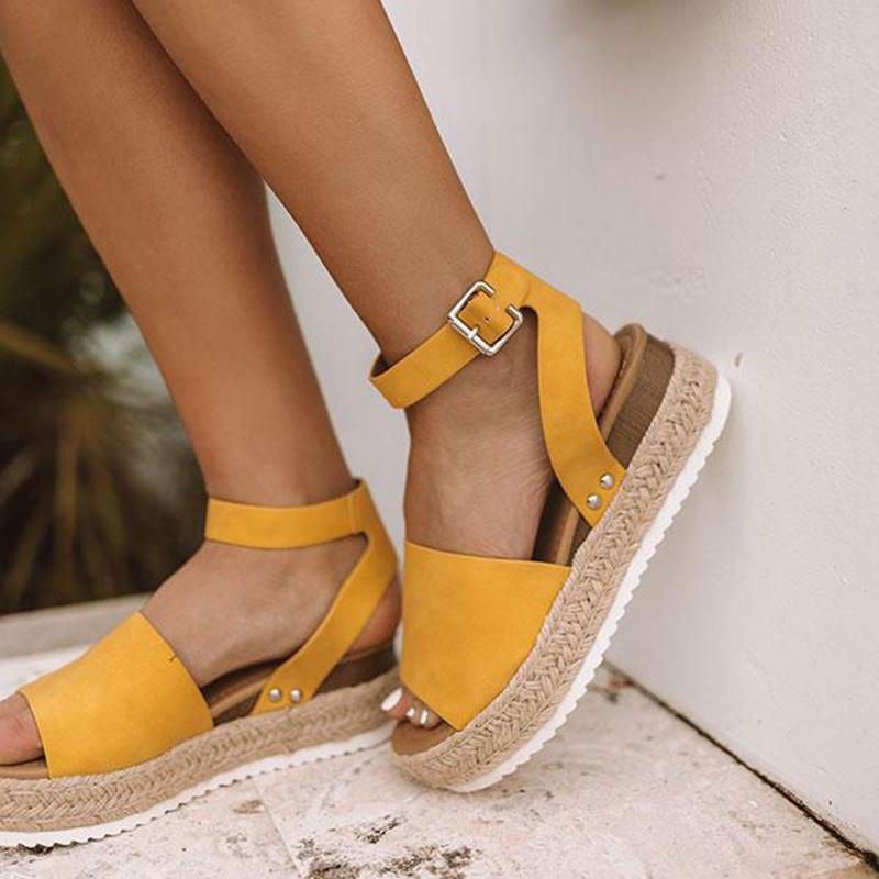 Lässige Plateau Sandalen Mit Keilabsatz In Großen Peep Toe Schnallen Für Damen