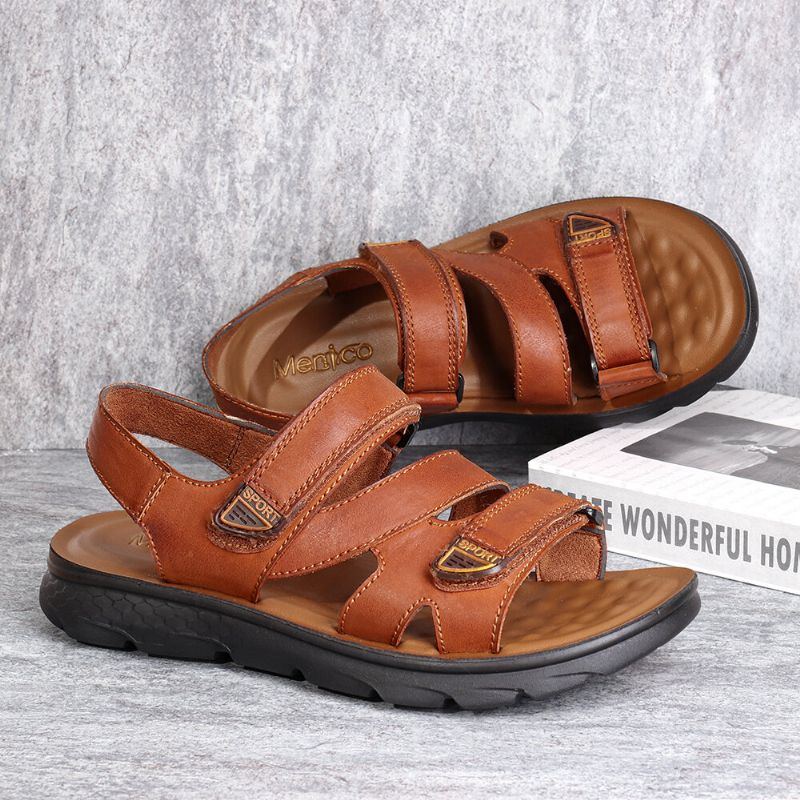 Lässige Rutschfeste Sandalen Aus Mikrofaser Leder Mit Klettverschluss