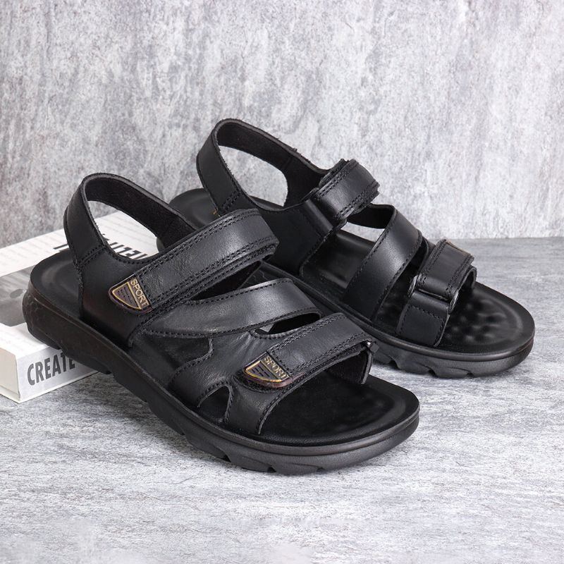 Lässige Rutschfeste Sandalen Aus Mikrofaser Leder Mit Klettverschluss