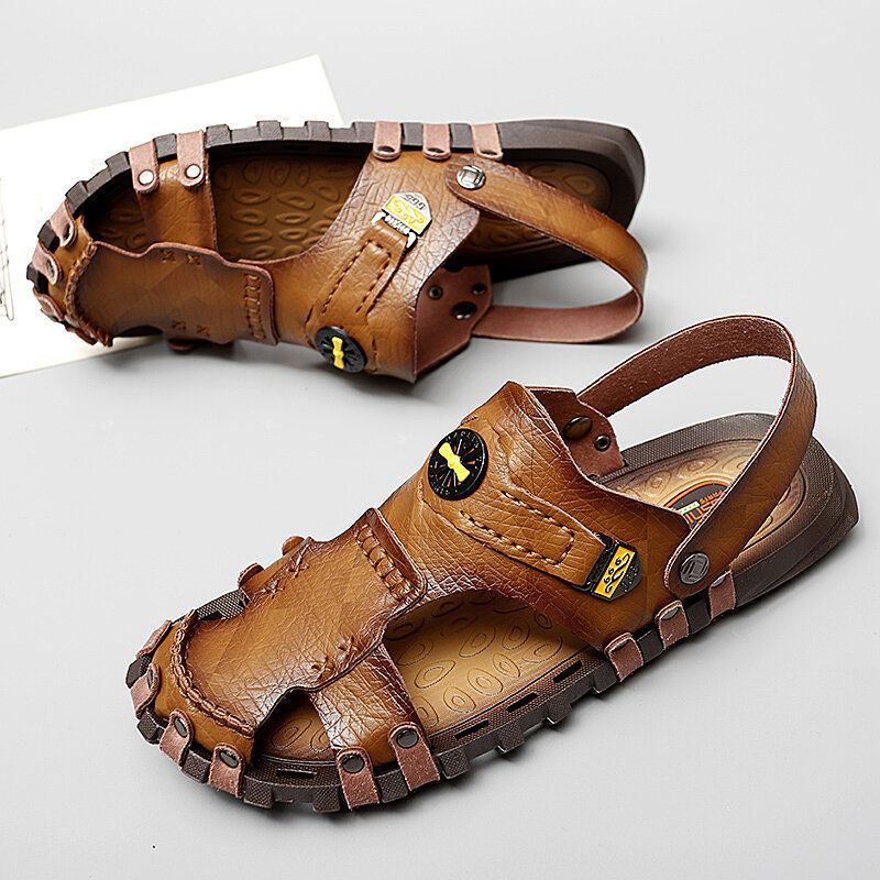 Lässige Weiche Mikrofaser Metallverzierung Für Herren Outdoor Sandalen Zum Hineinschlüpfen