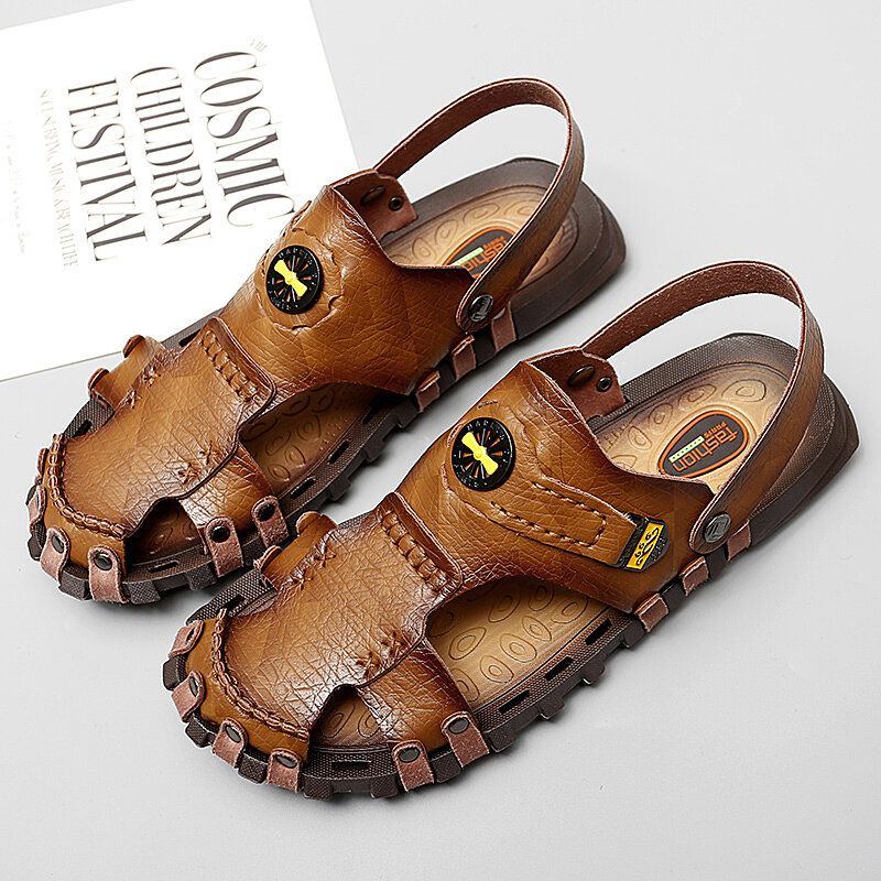 Lässige Weiche Mikrofaser Metallverzierung Für Herren Outdoor Sandalen Zum Hineinschlüpfen