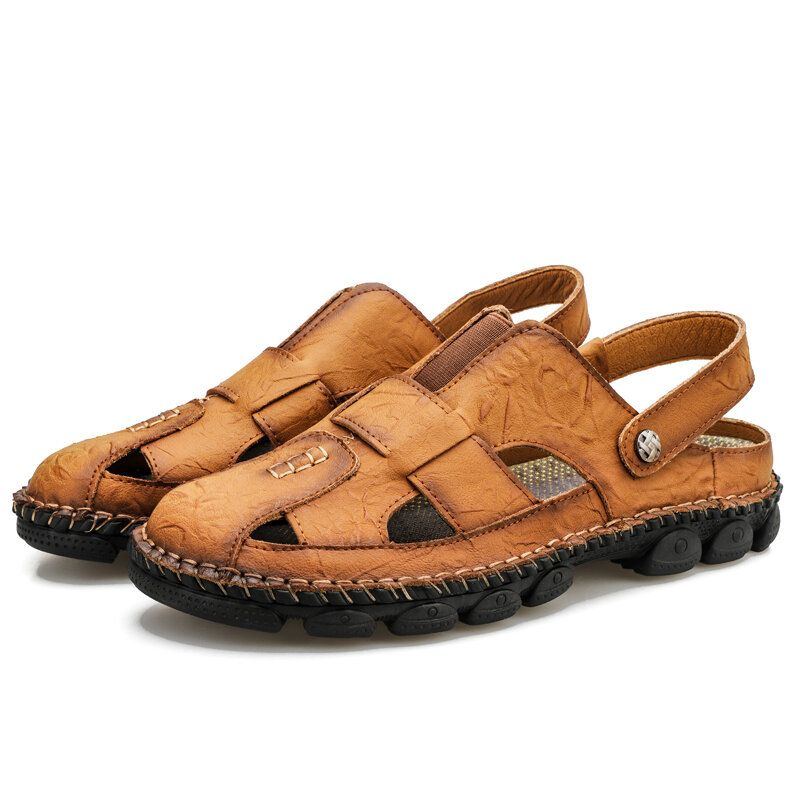 Herren Handgenähte Rutschfeste Outdoor Casual Sandalen Aus Rindsleder