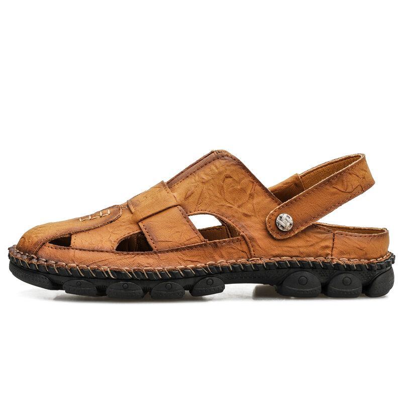 Herren Handgenähte Rutschfeste Outdoor Casual Sandalen Aus Rindsleder