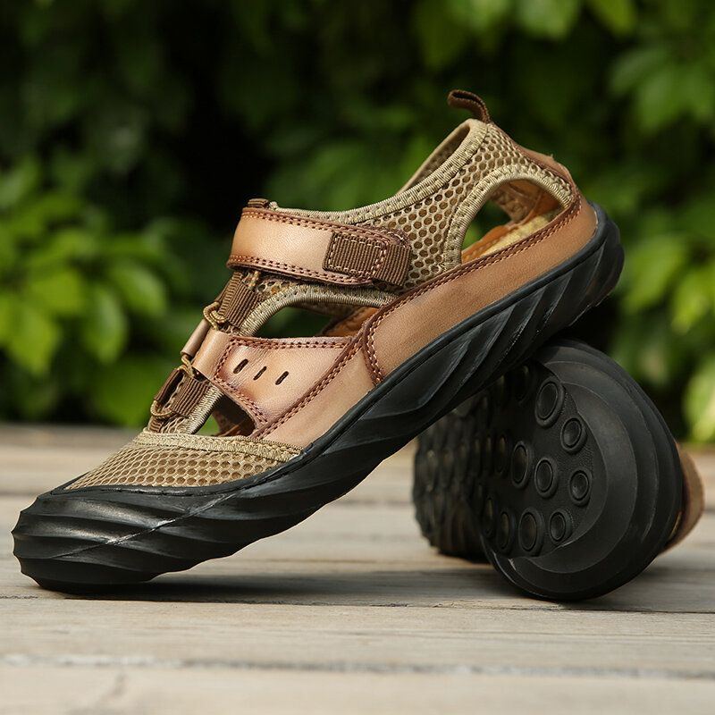 Herren Mikrofaser Atmungsaktives Mesh Aushöhlen Weicher Boden Rutschfeste Outdoor Casual Strandsandalen