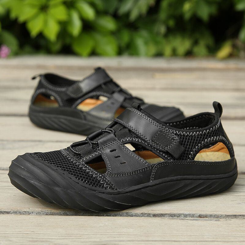 Herren Mikrofaser Atmungsaktives Mesh Aushöhlen Weicher Boden Rutschfeste Outdoor Casual Strandsandalen