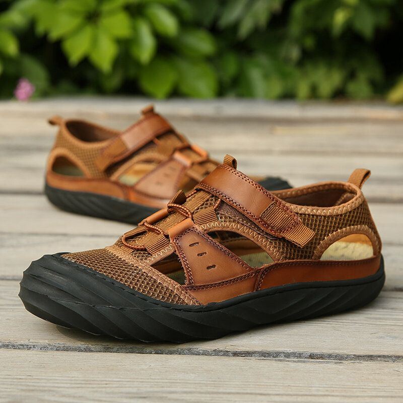 Herren Mikrofaser Atmungsaktives Mesh Aushöhlen Weicher Boden Rutschfeste Outdoor Casual Strandsandalen