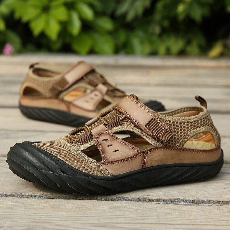 Herren Mikrofaser Atmungsaktives Mesh Aushöhlen Weicher Boden Rutschfeste Outdoor Casual Strandsandalen