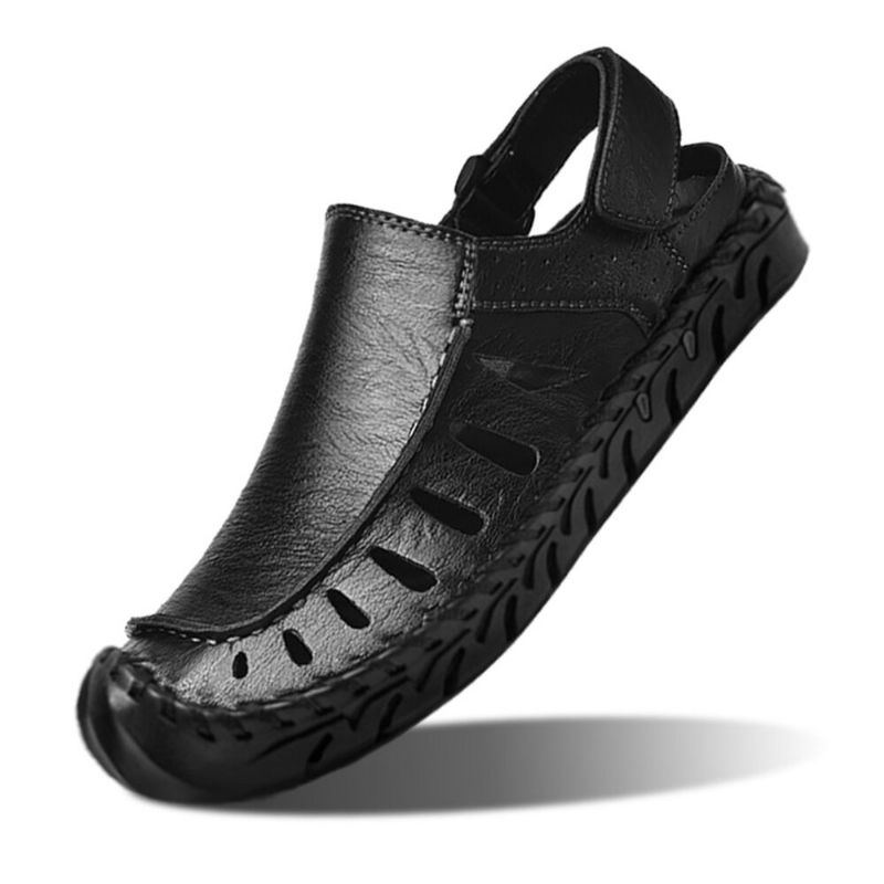 Herren Mikrofaser Aushöhlen Atmungsaktive Handnähte Soft Bottom Outdoor Freizeitsandalen