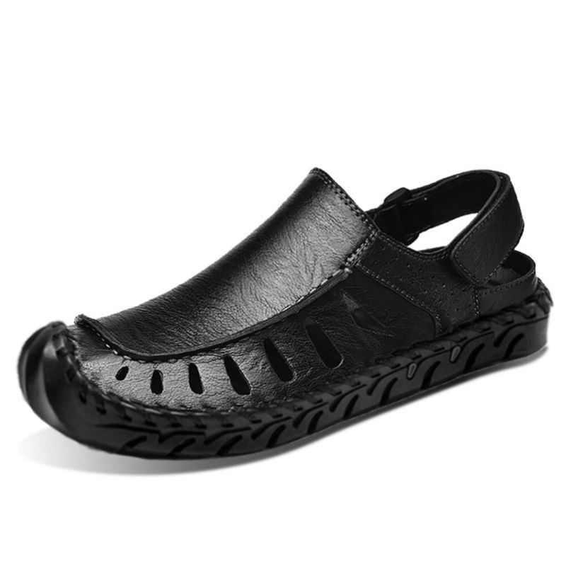 Herren Mikrofaser Aushöhlen Atmungsaktive Handnähte Soft Bottom Outdoor Freizeitsandalen