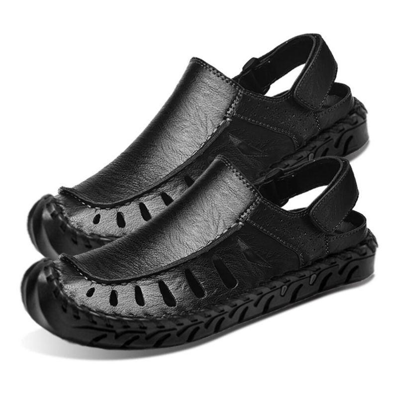 Herren Mikrofaser Aushöhlen Atmungsaktive Handnähte Soft Bottom Outdoor Freizeitsandalen