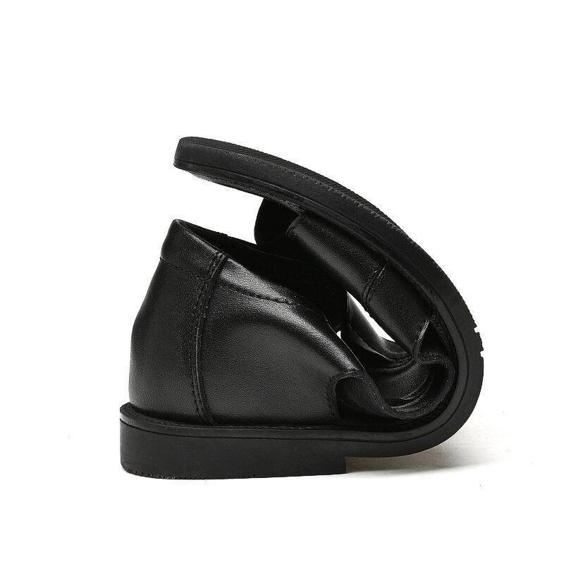 Herren Rindsleder Atmungsaktiv Aushöhlen Weicher Boden Geöffneter Zeh Slip On Freizeitsandalen