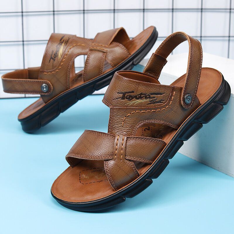 Herren Rindsleder Atmungsaktiv Geöffnete Rutschfeste Strand Casual Outdoor Sandalen